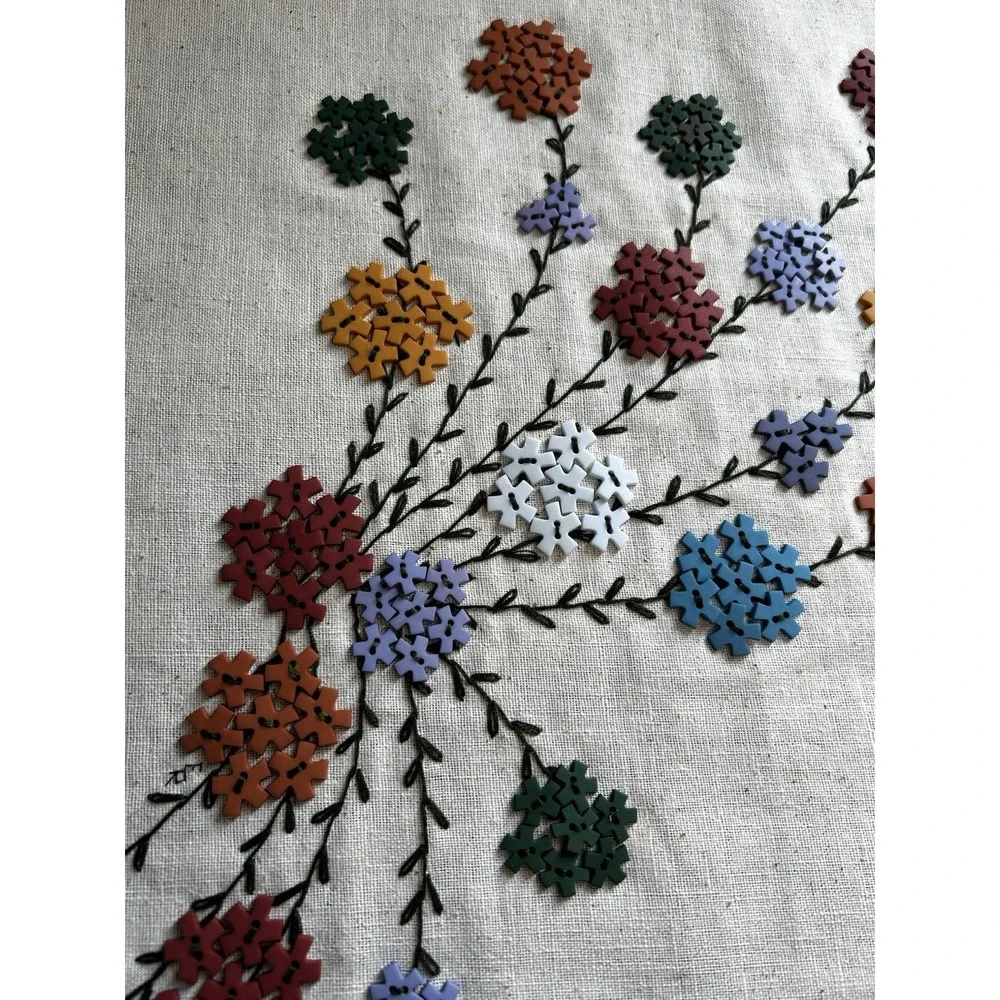 Vintage Decorative Hand Embroidered Floral Cotton Textile Tapestry 19 X‎ 15.5